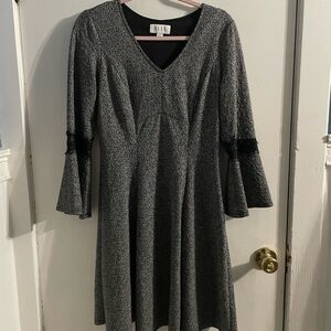 Elle Elegant 3/4 Length Bell Sleeve Dress with Black Detail in medium